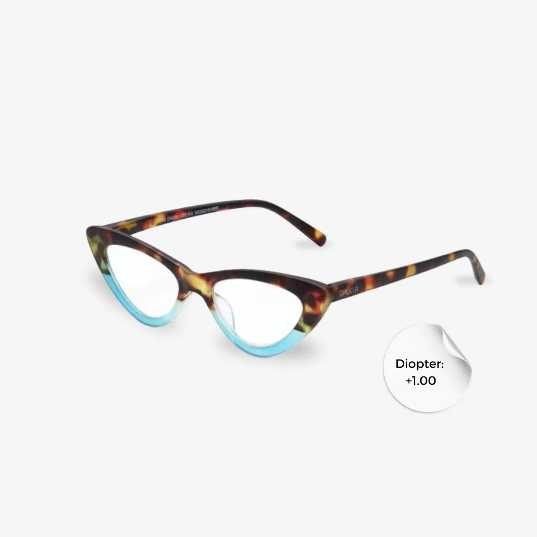 ADRIANA-CAT-EYE-Havana-Blue-1.0-OK009HB-1.00-2 Okkia Reading Adriana CatEye HavanaBlue 1.00 - Image 1