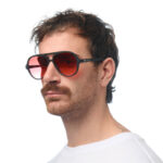 Okkia Sunglasses Alessio Aviator Black Red Lenses - Image 7